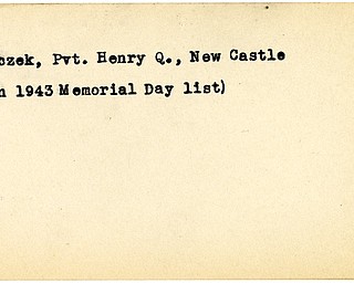 World War II, Vindicator, Henry Q. Buczek, New Castle, 1943, Memorial Day list