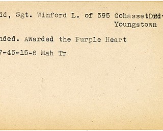 World War II, Vindicator, Winford L. Budd, Youngstown, wounded, award, Purple Heart, 1945, Mahoning, Trumbull