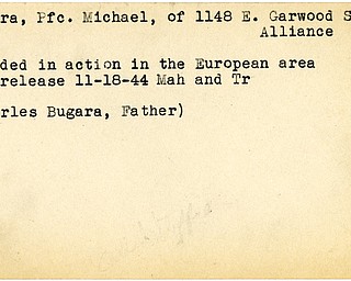 World War II, Vindicator, Michael Bugara, Alliance, wounded, Europe, 1944, Mahoning, Trumbull, Charles Bugara