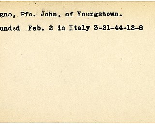 World War II, Vindicator, John Bugno, Youngstown, wounded, Italy, 1944