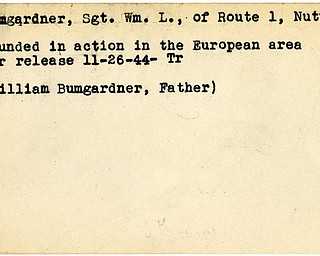 World War II, Vindicator, William L. Bumgardner, Nutwood, wounded, Europe, 1944, Trumbull, William Bumgardner