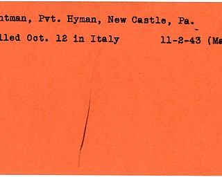 World War II, Vindicator, Hyman Buntman, New Castle, killed, Italy, 1943, Mahoning