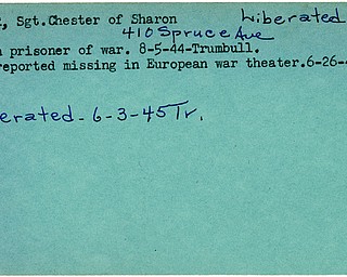 World War II, Vindicator, Chester Burger, Sharon, liberated, Germany, prisoner, 1944, Trumbull, Europe, 1945
