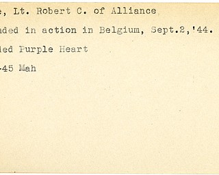 World War II, Vindicator, Robert C. Burke, Alliance, wounded, Belgium, award, Purple Heart, 1945, Mahoning
