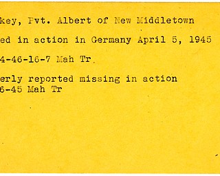 World War II, Vindicator, Albert Burkey, New Middletown, killed, Germany, 1945, 1946, Mahoning, Trumbull, missing