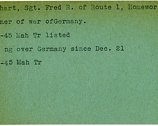 World War II, Vindicator, Fred R. Burkhart, Homeworth, prisoner, Germany, 1945, Mahoning, Trumbull, missing