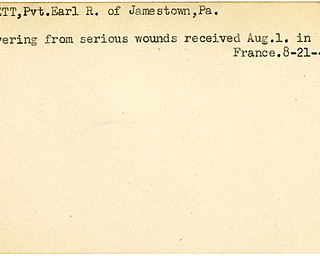 World War II, Vindicator, Earl R. Burnett, Jamestown, wounded, France, 1944, Trumbull