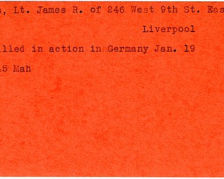 World War II, Vindicator, James R. Burns, East Liverpool, killed, Germany, 1945, Mahoning