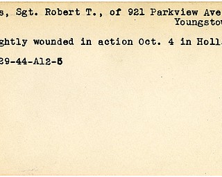 World War II, Vindicator, Robert T. Burns, Youngstown, wounded, Holland, 1944