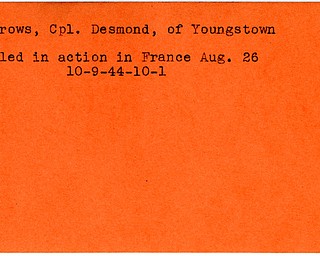 World War II, Vindicator, Desmond Burrows, Youngstown, killed, France, 1944