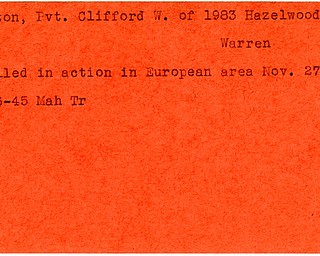 World War II, Vindicator, Clifford W. Burton, Warren, killed, Europe, 1945, Mahoning, Trumbull