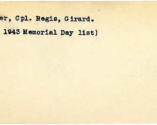 World War II, Vindicator, Regis Buser, Girard, 1943, Memorial Day list