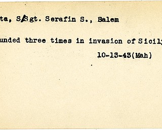 World War II, Vindicator, Serafin S. Buta, Salem, wounded, Sicily, 1943, Mahoning