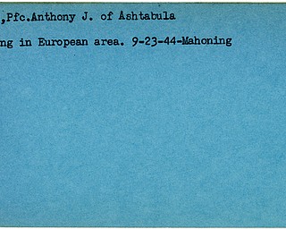 World War II, Vindicator, Anthony J. Butch, Ashtabula, missing, Europe, 1944, Mahoning