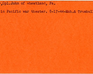 World War II, Vindicator, John Butchko, Wheatland, killed, Pacific, 1944, Mahoning, Trumbull