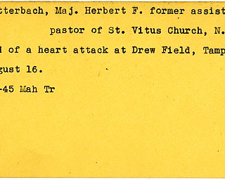 World War II, Vindicator, Herbert F. Butterbach, assistant pastor, New Castle, died, heart attack, Drew Field, Florida, 1945, Mahoning, Trumbull