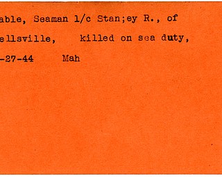 World War II, Vindicator, Stanley R. Cable, Wellsville, killed, 1944, Mahoning, seaman
