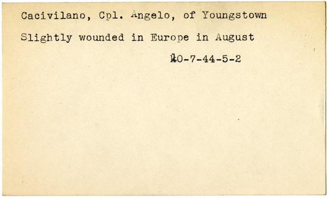 World War II, Vindicator, Angelo Cacivilano, wounded, Europe, 1944