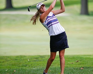 Jackie Adler drives the ball in the U-17 Greatest Golfer Juniors finals at Squaw Creek Golf Course in Vienna on Friday. EMILY MATTHEWS | THE VINDICATOR