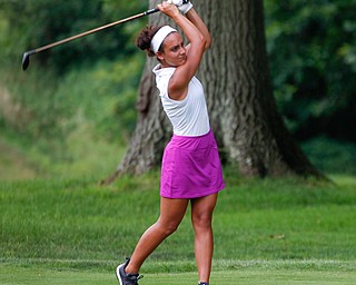 Carly Ungaro drives the ball in the U-17 Greatest Golfer Juniors finals at Squaw Creek Golf Course in Vienna on Friday. EMILY MATTHEWS | THE VINDICATOR
