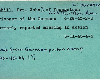 World War II, Vindicator, John J. Cahill, Youngstown, liberated, Youngstown, Germany, prisoner, missing, 1943, 1945, Trumbull