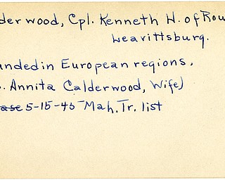 World War II, Vindicator, Kenneth H. Calderwood, Leavittsburg, wounded, Europe, Annita Calderwood, 1945, Mahoning, Trumbull