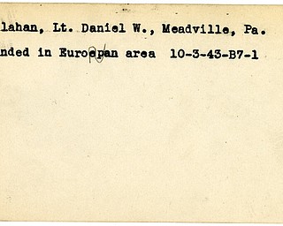 World War II, Vindicator, Daniel W. Callahan, Meadville, wounded, Europe, 1943