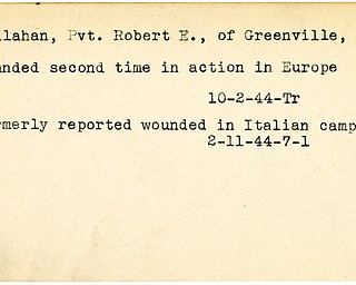 World War II, Vindicator, Robert E. Callahan, Greenville, wounded, Europe, Italy, 1944, Trumbull