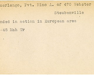 World War II, Vindicator, Nino A. Camerlengo, Steubenville, wounded, Europe, 1945, Mahoning, Trumbull