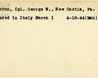World War II, Vindicator, George W. Cameron, New Castle, wounded, Italy, 1944, Mahoning