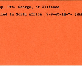World War II, Vindicator, George Camp, Alliance, killed, Africa, 1943, Mahoning
