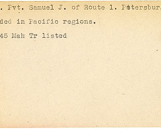 World War II, Vindicator, Samuel J. Camp, Petersburg, wounded, Pacific, 1945, Mahoning, Trumbull