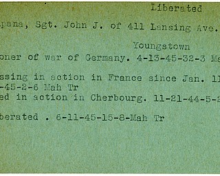World War II, Vindicator, John J. Campana, liberated, Youngstown, prisoner, Germany, 1945, Mahoning, Trumbull, missing, France, wounded, 1944
