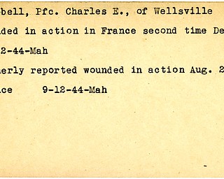 World War II, Vindicator, Charles E. Campbell, Wellsville, wounded, France, 1944, Mahoning