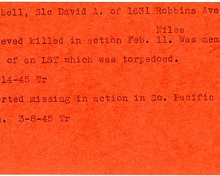 World War II, Vindicator, David A. Campbell, Niles, killed, LST, 1945, Trumbull, missing, Pacific