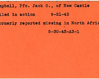 World War II, Vindicator, Jack O. Campbell, New Castle, killed, 1943, missing, Africa