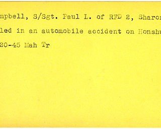 World War II, Vindicator, Paul L. Campbell, Sharon, killed, accident, Honshu Island, 1945, Mahoning, Trumbull