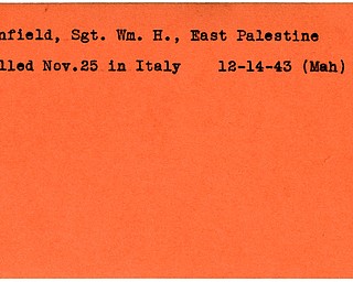 World War II, Vindicator, William H. Canfield, East Palestine, killed, Italy, 1943, Mahoning