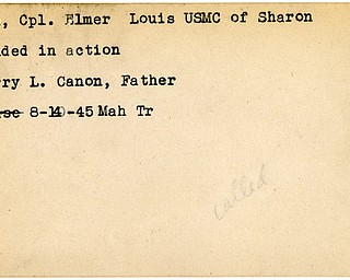 World War II, Vindicator, Elmer Louis Canon, USMC, Sharon, wounded, Harry L. Canon, 1945, Mahoning, Trumbull