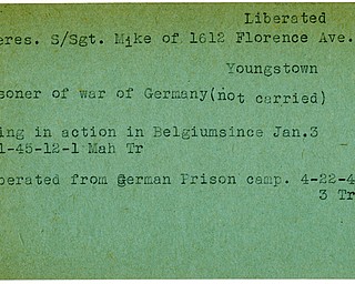World War II, Vindicator, Mike Capperes, Youngstown, liberated, prisoner, Germany, missing, Belgium, 1945, Mahoning, Trumbull