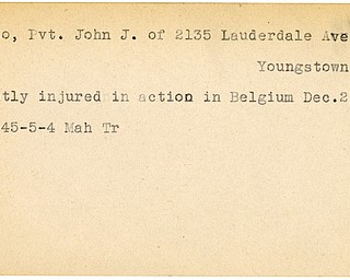 World War II, Vindicator, John J. Caputo, Youngstown, wounded, Belgium, 1945, Mahoning, Trumbull