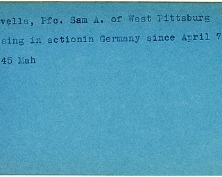 World War II, Vindicator, Sam A. Caravella, Pittsburg, missing, Germany, 1945, Mahoning