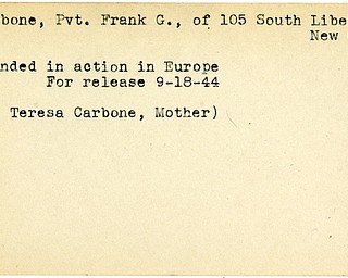 World War II, Vindicator, Frank G. Carbone, New Castle, wounded, Europe, 1944, Teresa Carbone