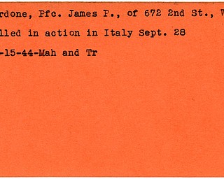World War II, Vindicator, James P. Cardone, Warren, killed, Italy, 1944, Mahoning, Trumbull