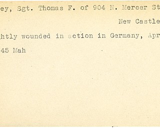 World War II, Vindicator, Thomas F. Carey, New Castle, wounded, Germany, 1945, Mahoning