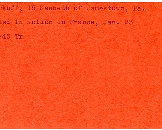 World War II, Vindicator, Kenneth Carkuff, Jamestown, killed, France, 1945, Trumbull