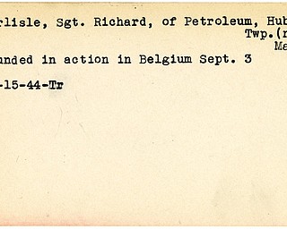 World War II, Vindicator, Richard Carlisle, Petroleum, Masury, wounded, Belgium, 1944, Trumbull