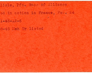 World War II, Vindicator, Ross Carlisle, Alliance, killed, France, 1945, Mahoning, Trumbull