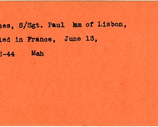 World War II, Vindicator, Paul Carnes, Lisbon, killed, France, 1944, Mahoning