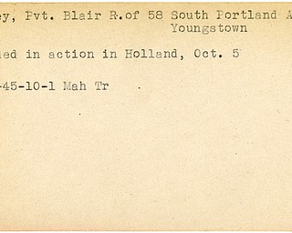 World War II, Vindicator, Blair R. Carney, wounded, Holland, 1945, Mahoning, Trumbull
